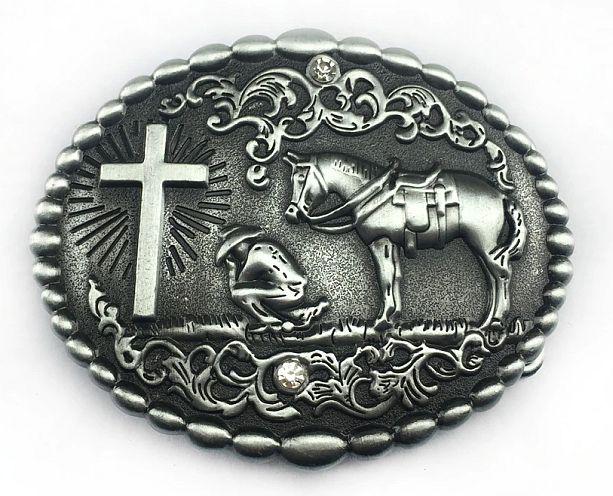 Kowboj z koniem klamra stare srebro lub brz